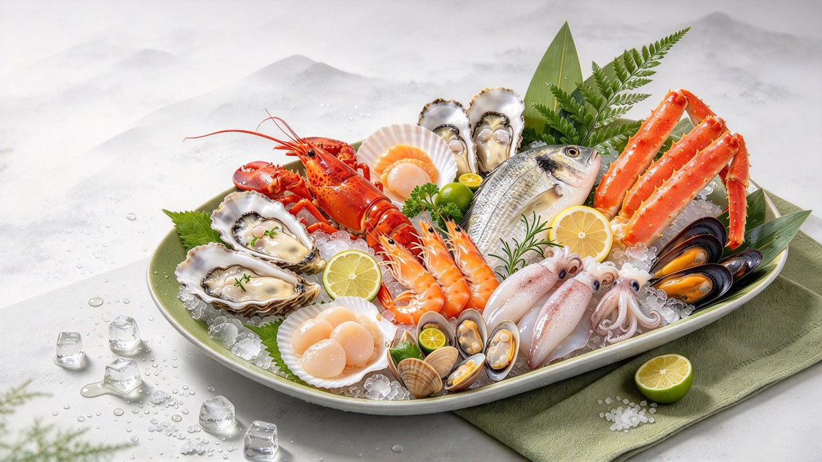 Chilled seafood platter on ice